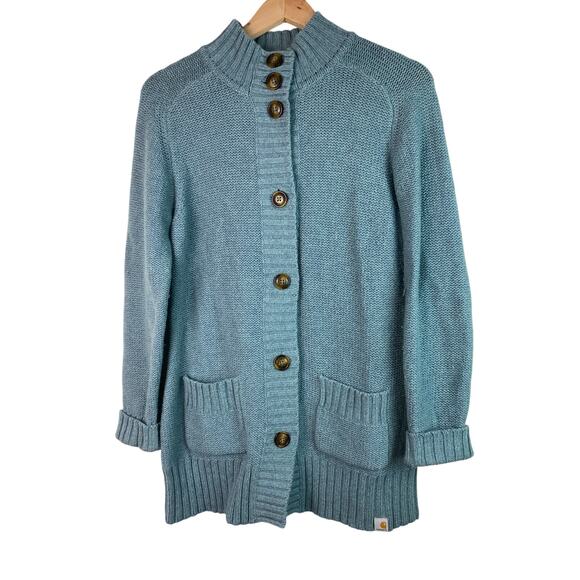 Carhartt Women's Size M Blue Wool Blend Button Up Cardigan Sweater - Picture 1 of 6